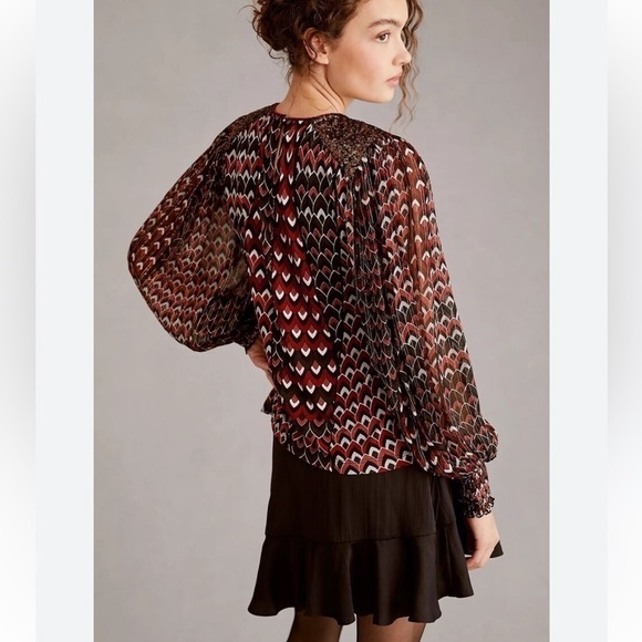 Anthro X Blank London graphic blouse with sequins sz xs - Picture 2 of 9